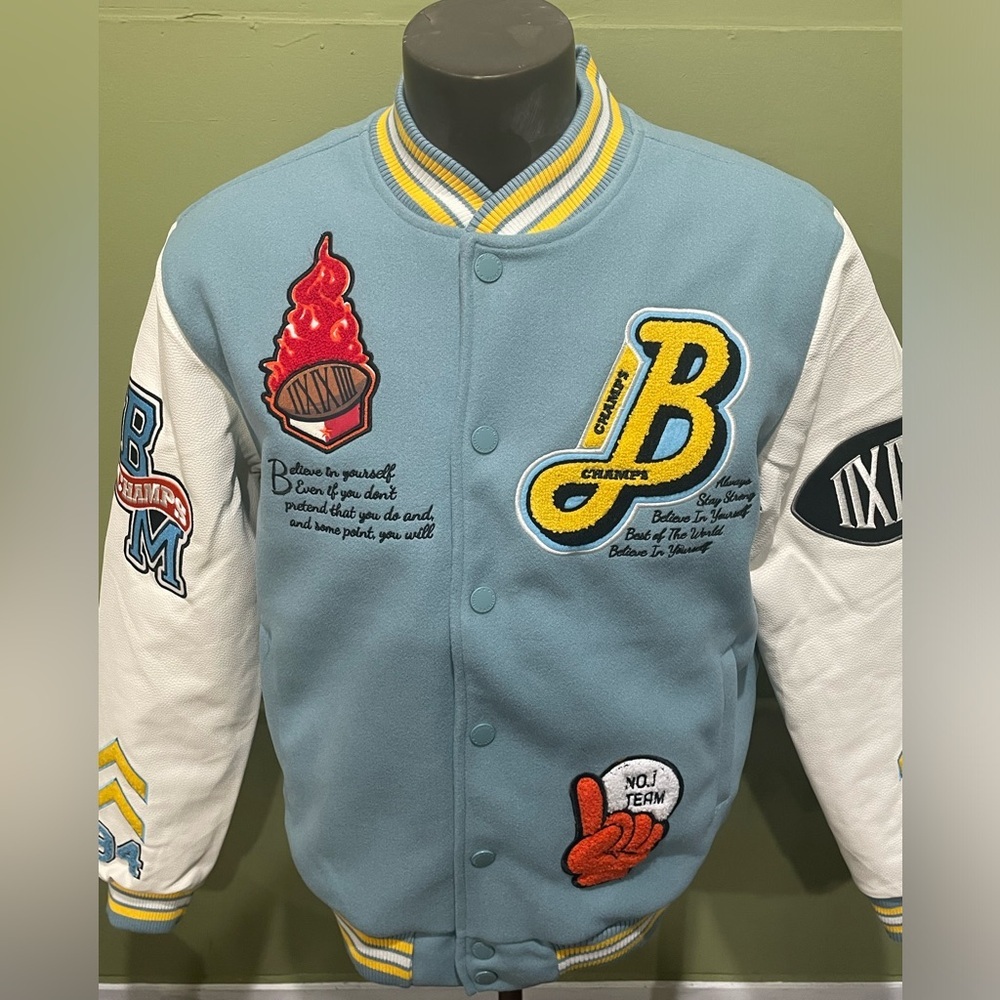 Bleecker&Mercer jacket bomber varsity sky/white